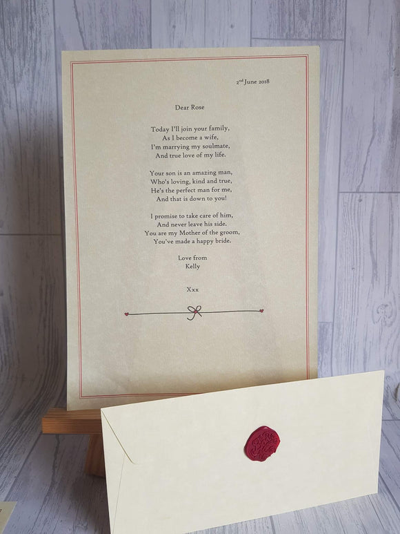 Future Mother in law Wax Sealed poem