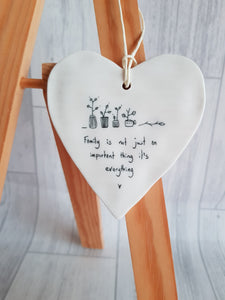East of India - Ceramic Hanging Heart - Family Important