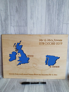 Abroad Wedding PLAQUE Mounted- Two maps