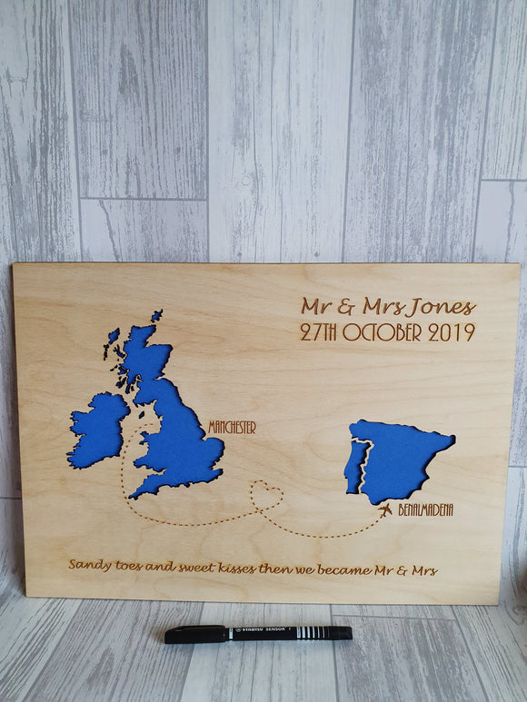 Abroad Wedding PLAQUE Mounted- Two maps