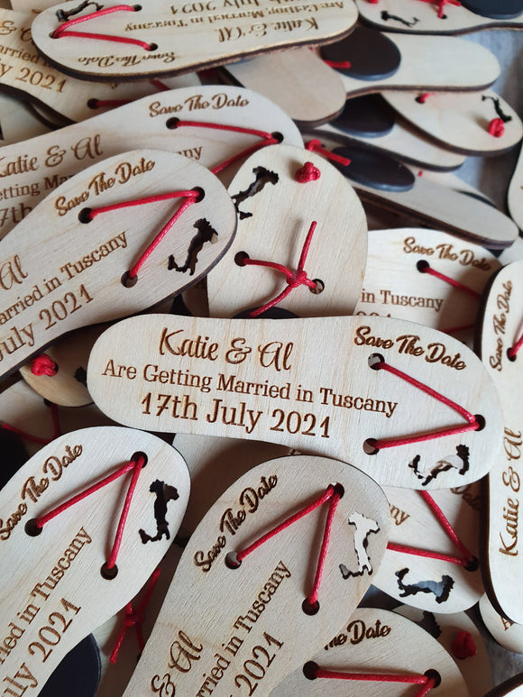 Flip flop Save the date or Thank you Favours  - Magnets or keyrings