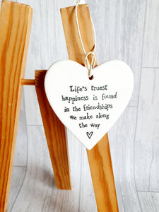 East of India - Ceramic Hanging Heart - Life's Truest Happiness