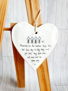 East of India - Ceramic Hanging Heart - Memories are the loveliest