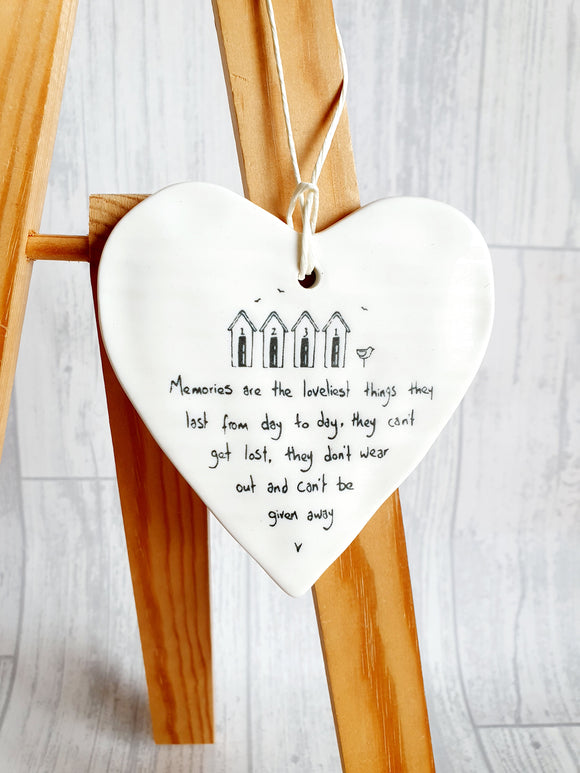 East of India - Ceramic Hanging Heart - Memories are the loveliest