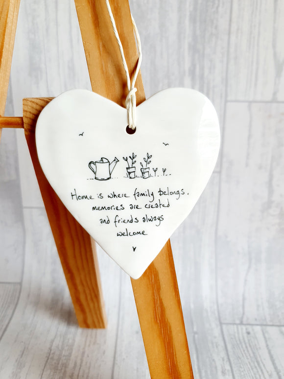 East of India - Ceramic Hanging Heart - Home is Where Family Belongs