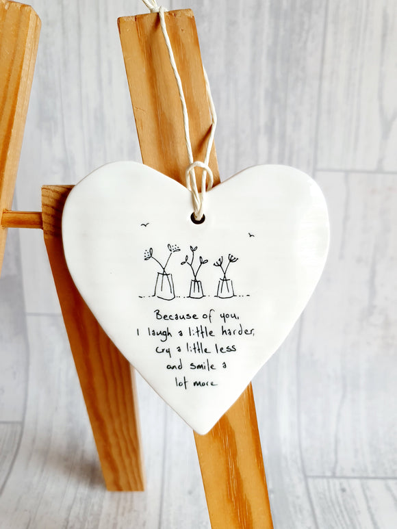 East of India - Ceramic Hanging Heart -  Because of You