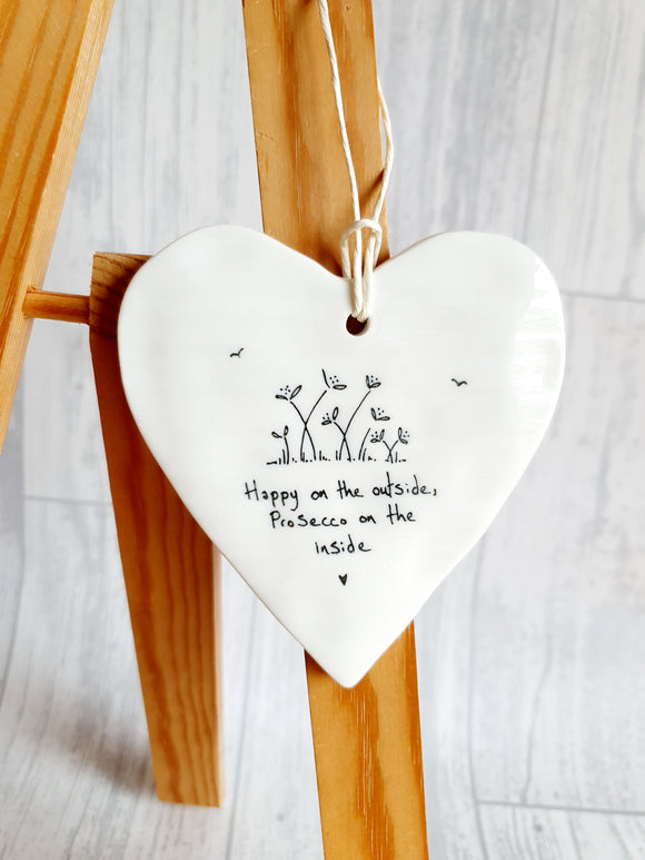 East of India - Ceramic Hanging Heart - Happy On the Outside