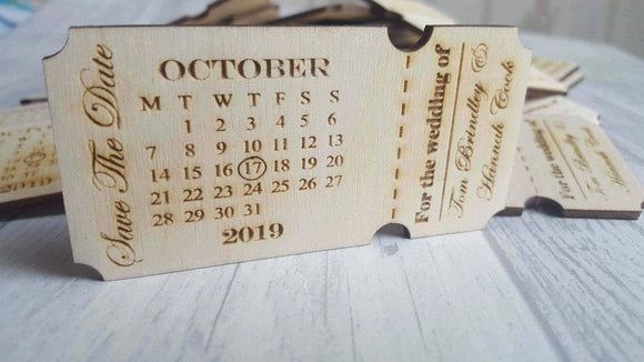 Save the date calendar magnetic tickets